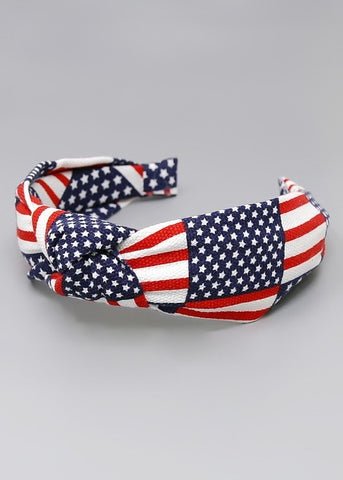 American Flag Print Front Knot Headband