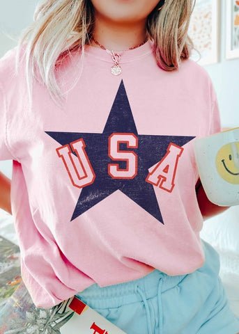 Pink USA Star Comfort Colors Tee
