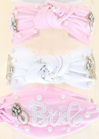 Pink Bride Embellished Knot Headband