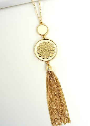 Ivory and Gold Filigree Tassel Necklace