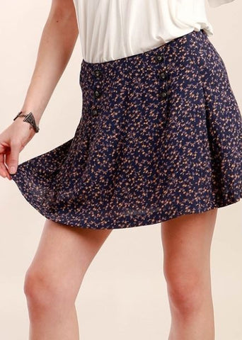 Navy Floral Mini Skirt