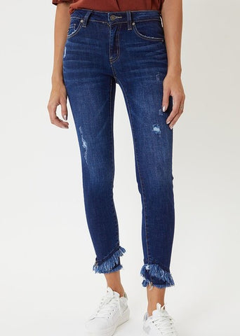 Mid Rise Super Skinny Double Frayed Jeans