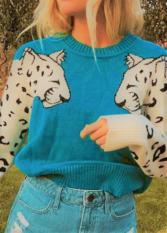 Crew Neck Leopard Sleeve Sweater