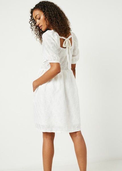 Textured Bow Back Square Neck Dress