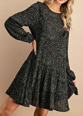 Black and Olive Leopard Print Dress