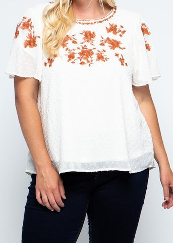 Swiss Dot Embroidered Ruffle Top