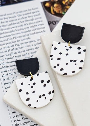 Black and White Animal Print Geo Earrings - Small