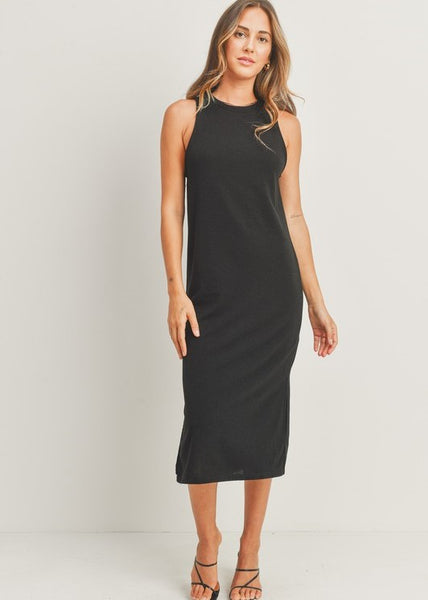 Black French Terry Sleeveless Midi Dress