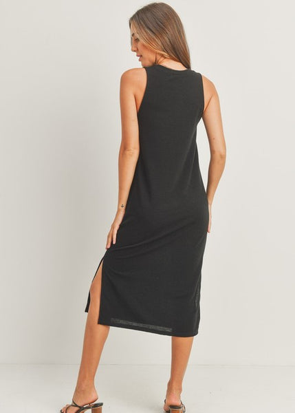 Black French Terry Sleeveless Midi Dress