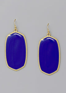 Blue Hexagon Frame Enamel Drop Earrings