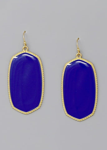 Blue Hexagon Frame Enamel Drop Earrings