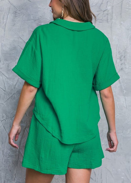 Emerald  Oversized Textured Button Top