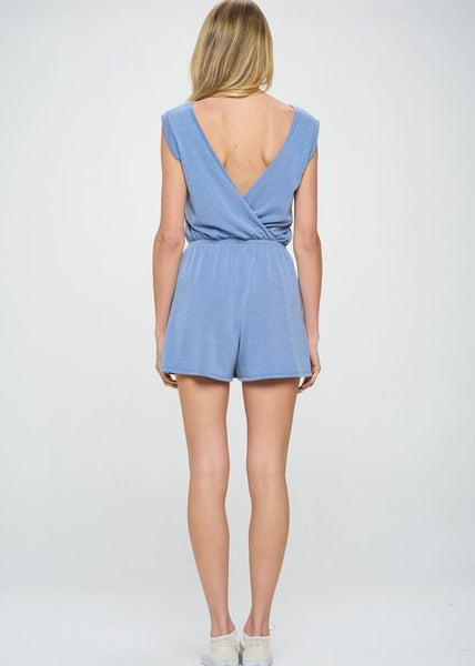 Sleeveless V Back Soft French Terry Knit Romper