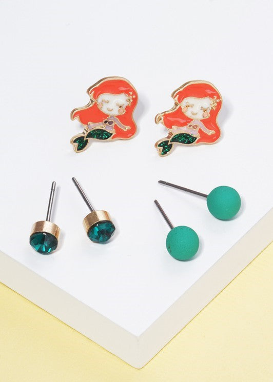 Girls Mermaid Stud Earring Set