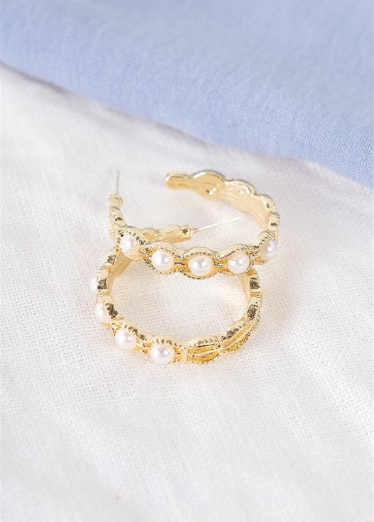 Boho Gold Pearl Hoop Earrings