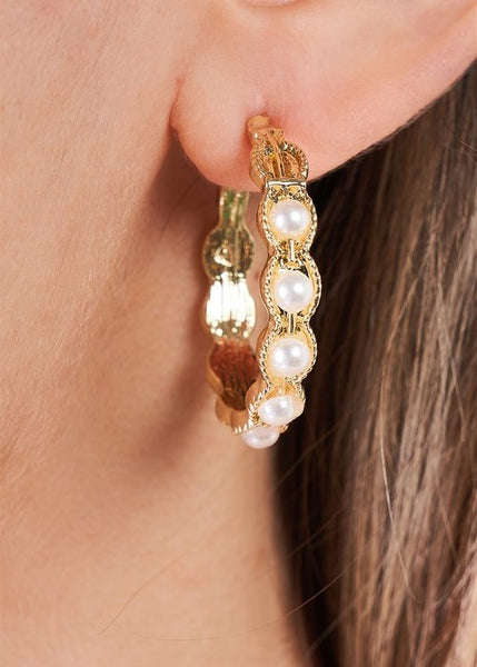 Boho Gold Pearl Hoop Earrings