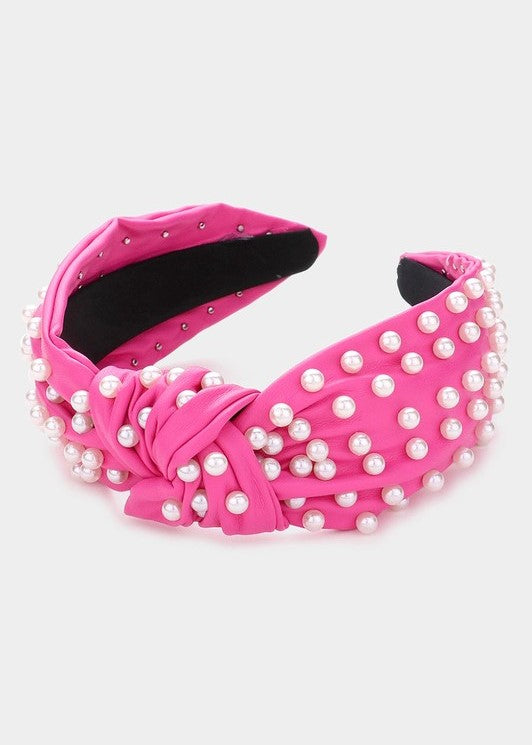 Fuchsia Pearl Embellished Knot Headband