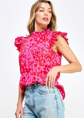 Pink Ruffle Mock Neck Top