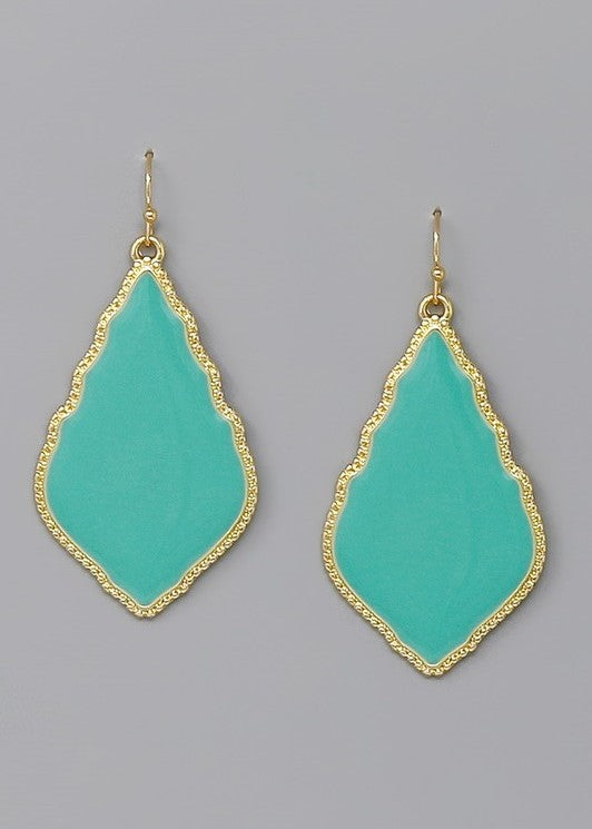 Teal Moroccan Frame Enamel Drop Earrings