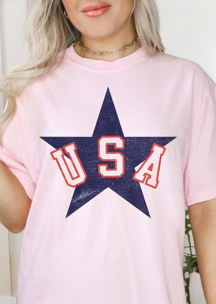 Pink USA Star Comfort Colors Tee