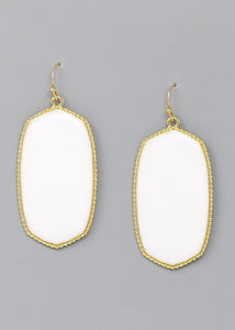 White Hexagon Frame Enamel Drop Earrings