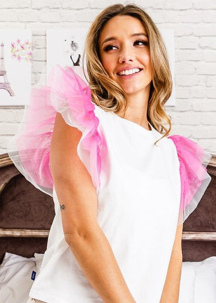 Pink Layered Ruffle Short Sleeve Top