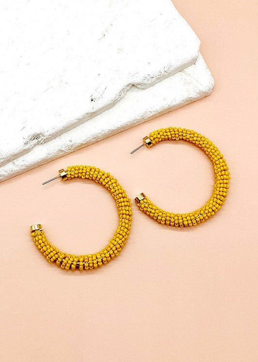 Mustard Seed Bead Hoop Earrings