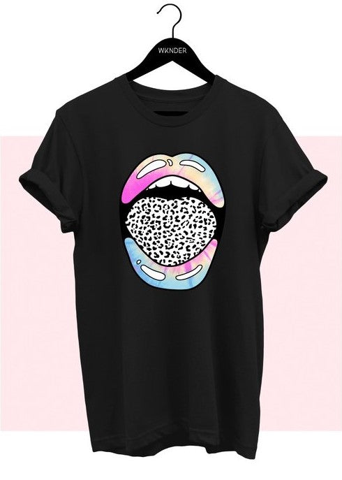 Tie Dye Leopard Lip Tee