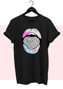 Tie Dye Leopard Lip Tee