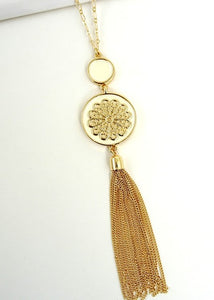 Ivory and Gold Filigree Tassel Necklace