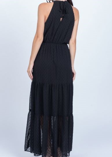 Maxi Ruffle Sleeveless Neck Tie Dress