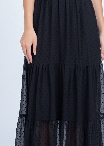 Maxi Ruffle Sleeveless Neck Tie Dress