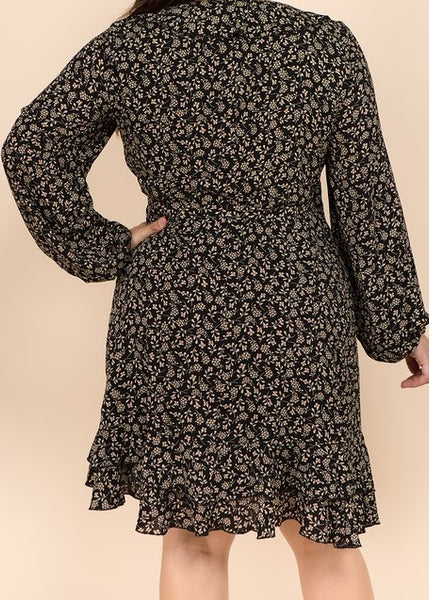 Longsleeve Floral Wrap Ruffle Dress