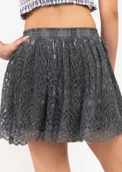 Charcoal Lace Mini Skirt