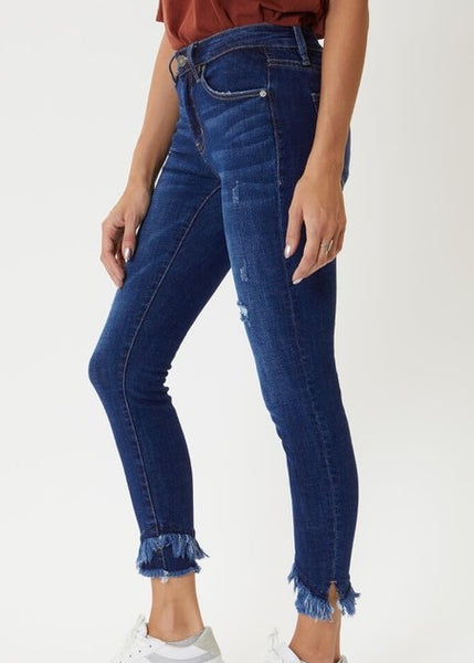 Mid Rise Super Skinny Double Frayed Jeans