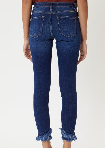 Mid Rise Super Skinny Double Frayed Jeans