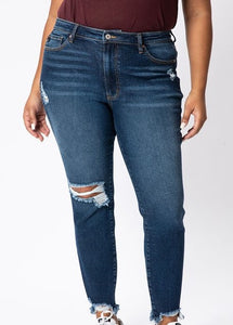 Distressed High Rise Ankle Skinny Denim