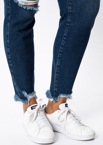 Distressed High Rise Ankle Skinny Denim