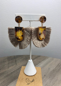 Tan Tassel / Acrylic Statement Earrings