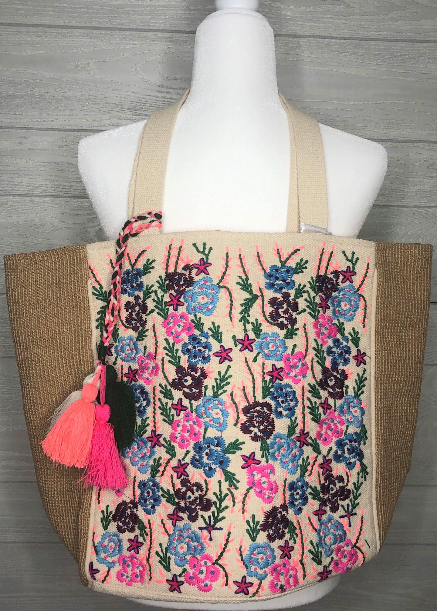 Embroidered Floral Tote