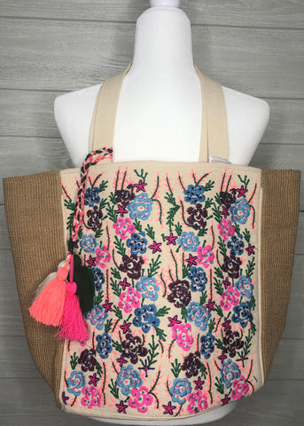 Embroidered Floral Tote