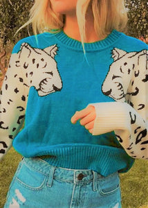 Crew Neck Leopard Sleeve Sweater