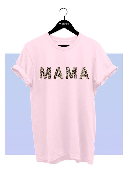 MAMA Leopard Print Tee - Baby Pink