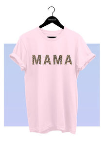 MAMA Leopard Print Tee - Baby Pink