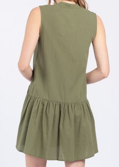 Olive Button Down Linen Mini Dress