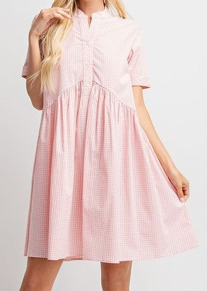 Peach Gingham Print Dress