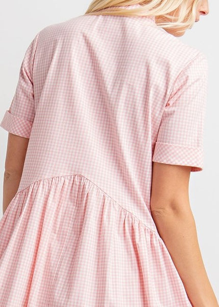 Peach Gingham Print Dress