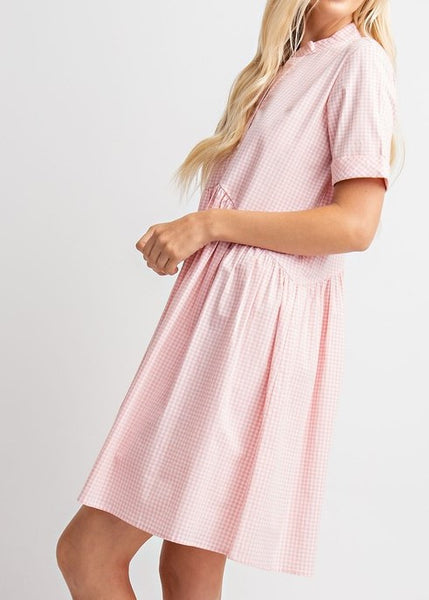 Peach Gingham Print Dress