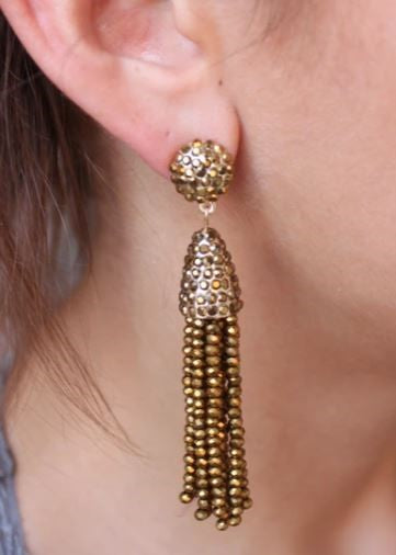 Gold Donat Glass Bead Tassel Post Earring