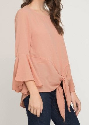 3/4 Bell Sleeve Tie Front Top